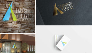 Lakeshore Players Theatre logo usage in signage and business cards