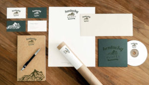 Kentucky Roots logo usage in business cards, envelopes, CD case, journal, and mailing labels