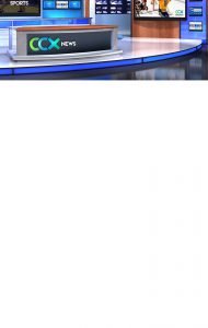 CCX Media branding on news anchor's desk