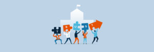 graphic of People working together to put trust puzzle pieces together illustration