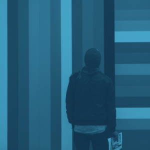 Person standing in front of a striped wall