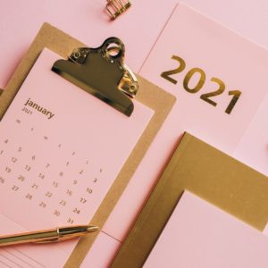 January 2021 calendar on a clipboard