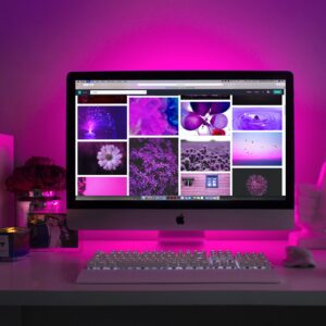 Mac desktop computer with browser searching purple images