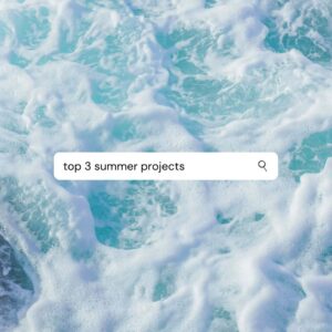 website search bar overlaid atop a photo of water. Text reads: "top 3 summer projects"